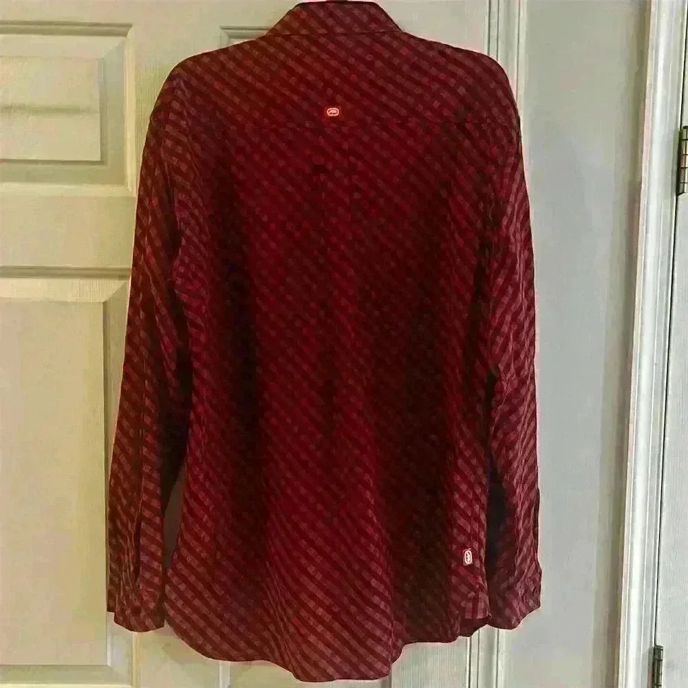Ecko Unltd. Men's L Red Plaid Long Sleeve Button-Up Shirt Casual
